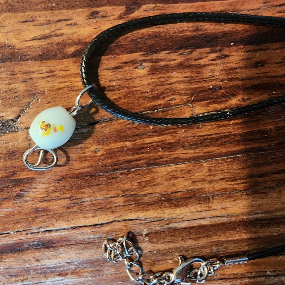 Handmade White with yellow and green accents Necklace